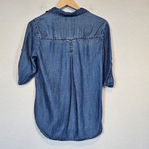 Anthropologie Cloth & Stone Polka Dot Roll Tab Chambray Popover Top Womens Small - Picture 3 of 10